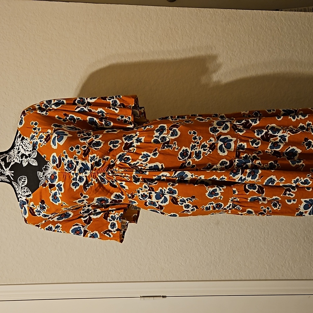 AVA VIV EUC Orange & Blue Floral print Dress size 2X EUC